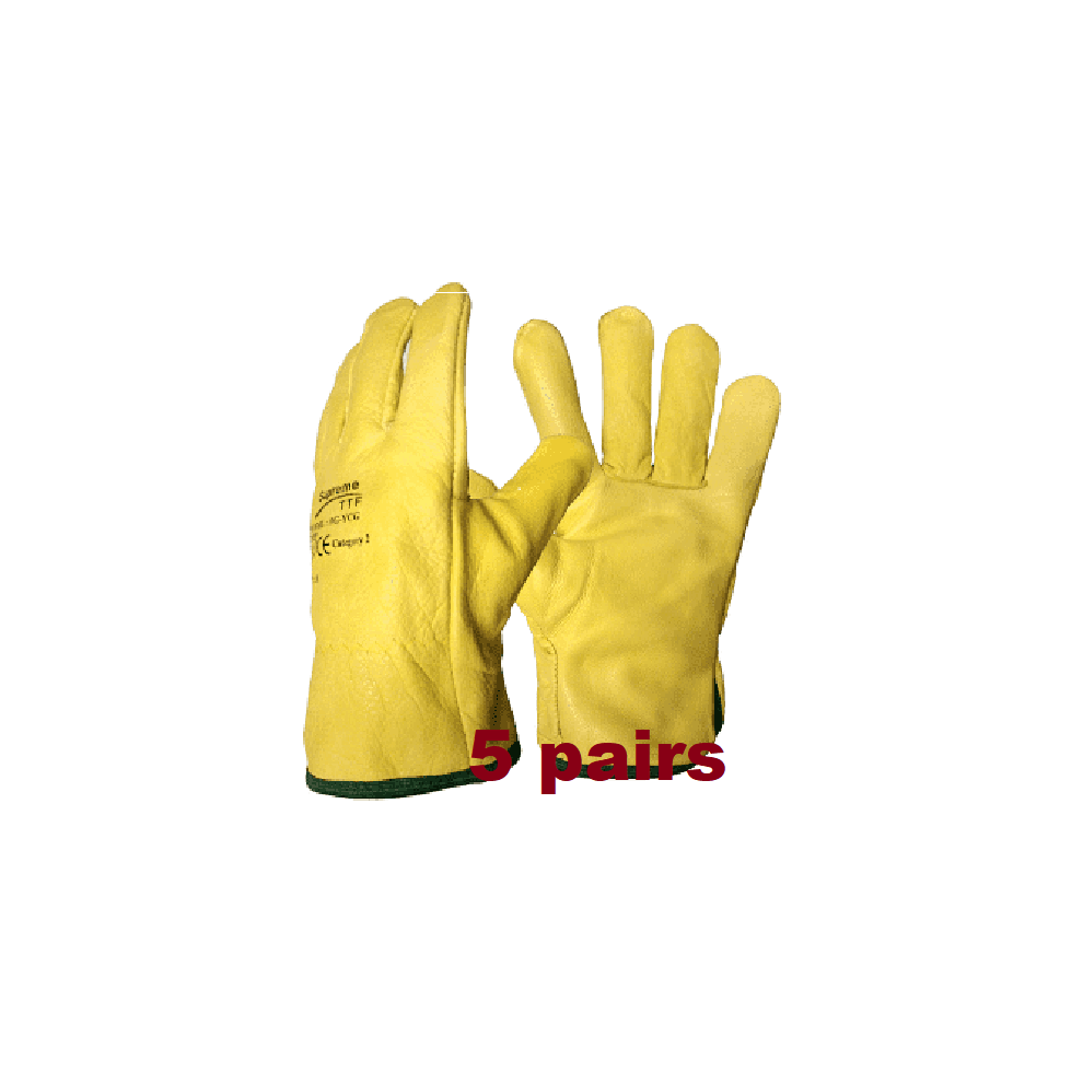 (M, 5) Driver Yellow Work Gloves Fleece Cotton Soft Grain Leather Lorry Drivers Safety 7427037834607