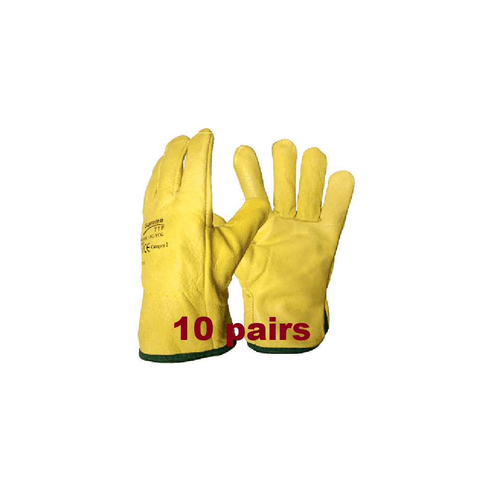 (M, 10) Driver Yellow Work Gloves Fleece Cotton Soft Grain Leather Lorry Drivers Safety 7427037834614