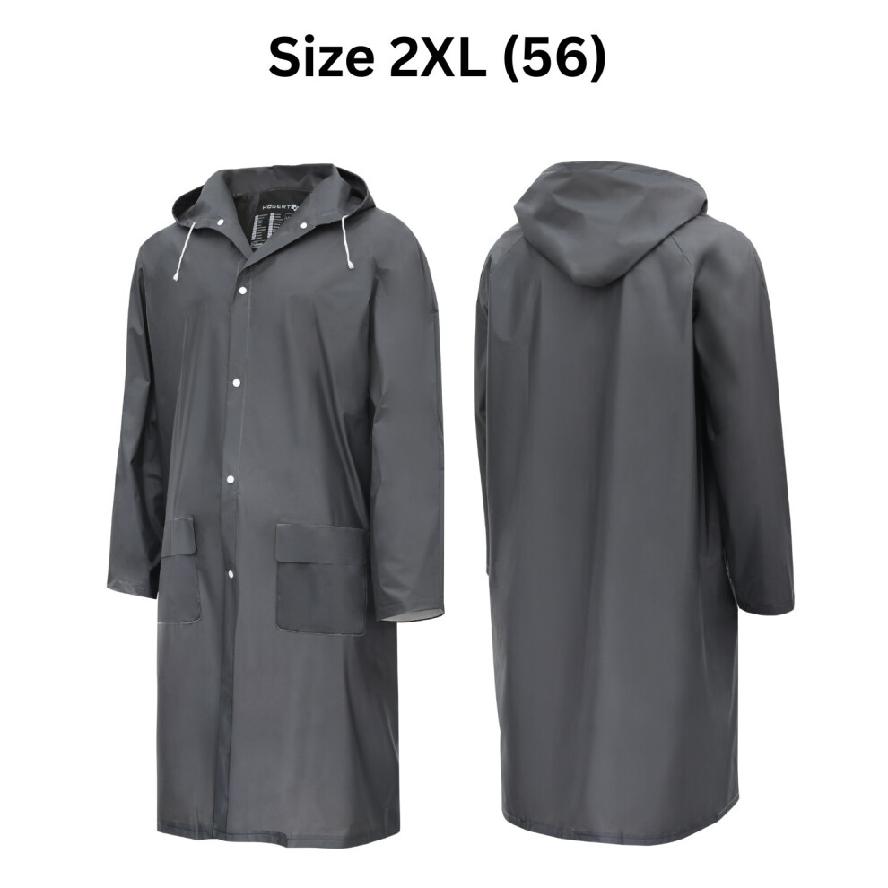 Gtv (2Xl (56)) Waterproof Pvc Raincoat Unisex Men's Women's Adult Long Rain Jacket Hooded Coat