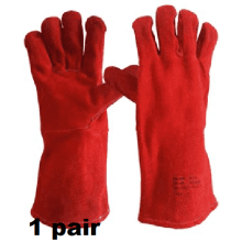 (1 pair) Red Welding Gauntlets Welder Safety Leather Work Gloves | Double Palm Red Rigger