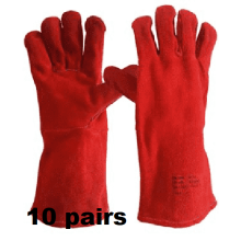 (10 Pair) Red Welding Gauntlets Welder Safety Leather Work Gloves | Double Palm Red Rigger