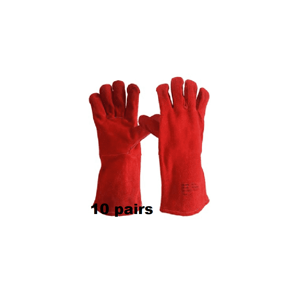 (10 Pair) Red Welding Gauntlets Welder Safety Leather Work Gloves | Double Palm Red Rigger 7427037837486