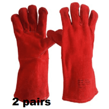 (2 Pairs) Red Welding Gauntlets Welder Safety Leather Work Gloves | Double Palm Red Rigger