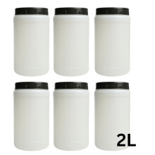 (6x 2L Round Barrel) PLASTIC STORAGE JARS HDPE | SCREW TOP | FOOD CONTAINERS | VARIOUS SIZES BPA FREE
