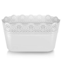 (White, 2.5L (L28.5cm W 13.5cm H15.5)) Lace Flowerpot Planter Plastic Round Oval Pot Indoor Outdoor Modern Decor Home