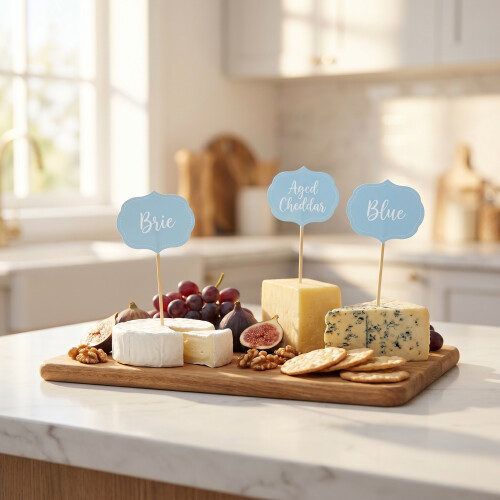 72Pièces Étiquettes Bloc Notes Papier Bois Bleu Ciel Buffet Fromage 2