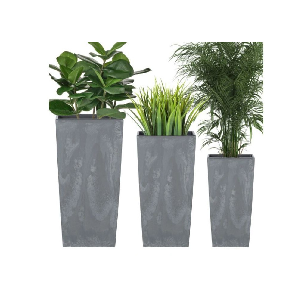 Prosperplast (Marengo Grey Concrete Effect, H 50Cm, H 61Cm, H 75Cm) Set Of 3 Tall Planter Plant Pot Square Concrete Effect Flower Indoor Outdoor
