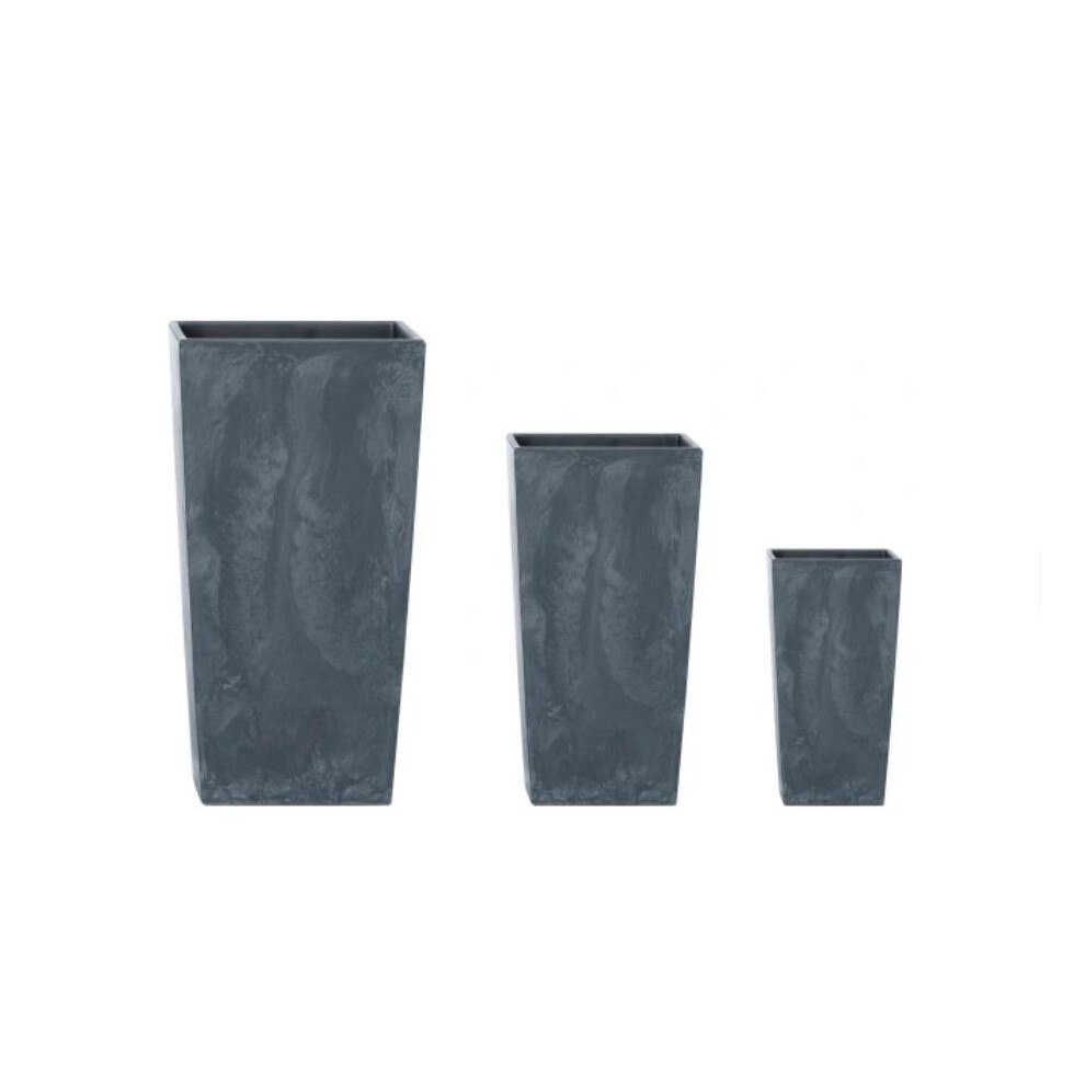 Prosperplast (Anthracite Concrete Effect, H 50Cm, H 61Cm, H 75Cm) Set Of 3 Tall Planter Plant Pot Square Concrete Effect Flower Indoor Outdoor