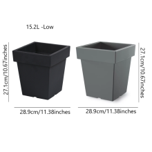 (Anthracite, 15.2L Low) Plant Flower Pot Square Low Planter Pot 3 Sizes Garden Patio Home Large Modern