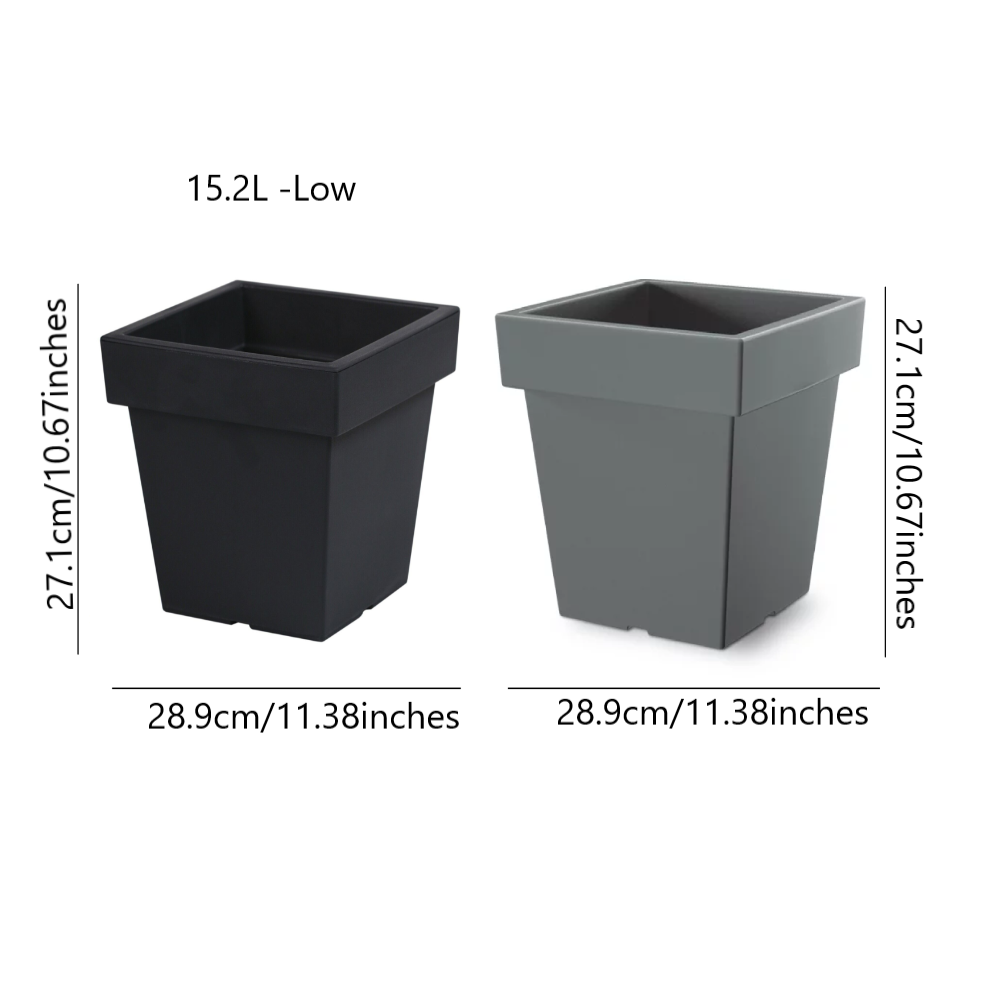 Prosperplast (Grey, 15.2L Low) Plant Flower Pot Square Low Planter Pot 3 Sizes Garden Patio Home Large Modern