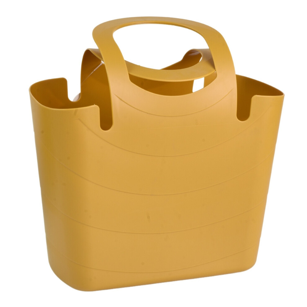 Prosperplast (Mustard, Small) Large Reusable Tote Shopping Bag Travel Foldable Shopping Carry Basket Plastic