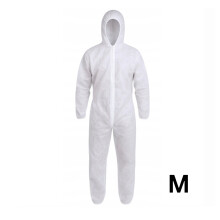 (Pack of 5, M) Disposable coverall White Zip Fastening Hooded Protective Suit Painting DIY