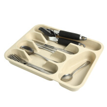 (Beige) Plastic Cutlery Drawer Tray 5 5ompartment Organizer Rack Utensils Kitchen 32x27