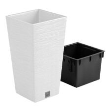 (White, W29.5cm x H55cm) Tall Flowerpot Planter Square Indoor Outdoor Removable Insert Textured Modern