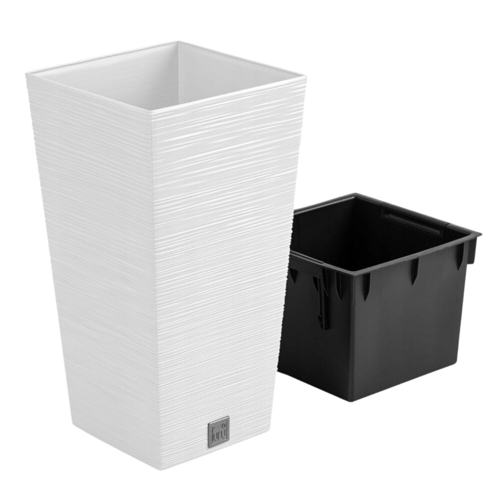 Prosperplast (White, W29.5cm X H55cm) Tall Flowerpot Planter Square Indoor Outdoor Removable Insert Textured Modern