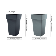 (Grey, 12.9L High) Plant Flower Pot Square Low Planter Pot 3 Sizes Garden Patio Home Large Modern