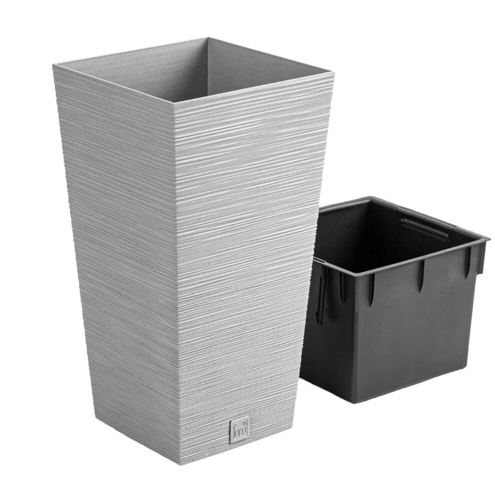 Prosperplast (Concrete, W29.5cm X H55cm) Tall Flowerpot Planter Square Indoor Outdoor Removable Insert Textured Modern