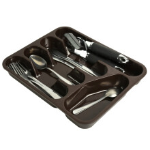 (Brown) Plastic Cutlery Drawer Tray 5 5ompartment Organizer Rack Utensils Kitchen 32x27