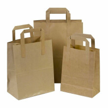 (Brown, KraftBrown_25L) KRAFT PAPER BROWN & WHITE SOS FOOD CARRIER BAGS WITH HANDLES PARTY TAKEAWAY ETC
