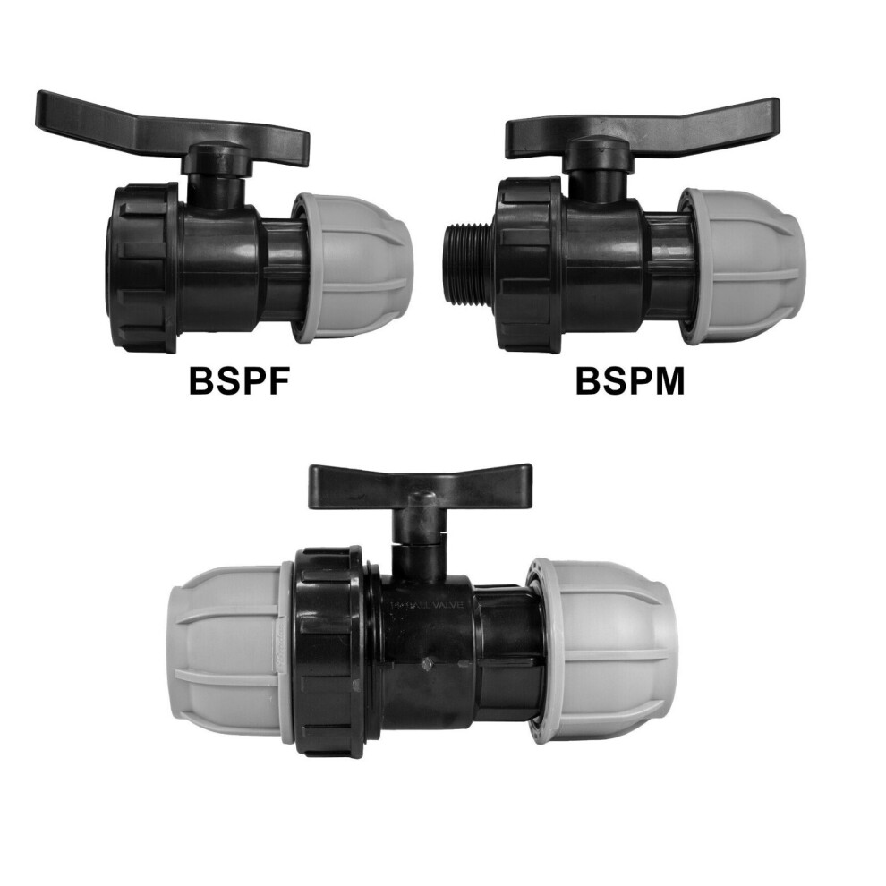 (25Mm - 3/4" Bspf, Valve) Mdpe Compression Connector Fittings 25Mm Ldpe Water Pipe Elbow Valve Straight 5056697213266