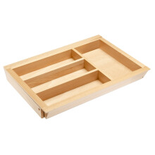 (Tray 305-535/424mm) Expandable Wooden Cutlery Tray Insert Adjustable Beech Kitchen Drawers Organiser
