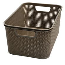 (Brown, 7L (285 x 195 x129mm)) Rattan Storage Basket Box Plastic 3 Size 3 Colours Kitchen Bathroom