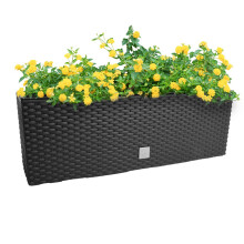 (Anthracite, L580mm x W180mm) Rectangle Hanging Flowerpot Planter Fence Pot Basket Rattan Look Plastic Hooks