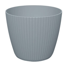 (Light grey, 3.9L (W198mm x H 172mm)) Flowerpot Planter Pot Cover Vertical Groove Textured Plastic Indoor Outdoor Deco
