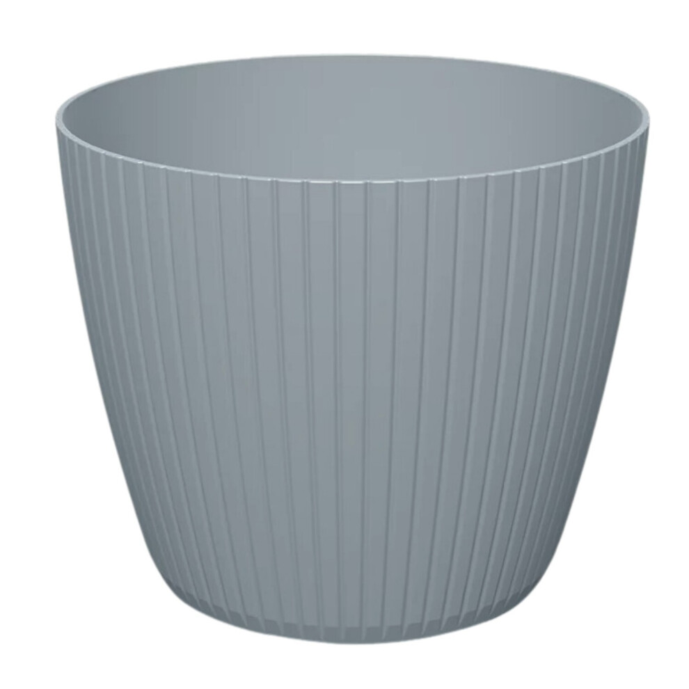Prosperplast ( 1.9L (W158mm X H 132Mm)) Flowerpot Planter Pot Cover Vertical Groove Textured Plastic Indoor Outdoor Deco Light/Grey