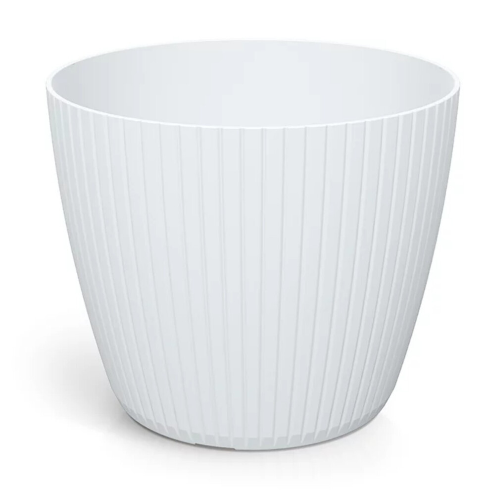 Photos - Plant Stand Prosperplast ) Flowerpot Planter Pot Cover Vertical Groove Textured Plastic Indoor Outdoor Deco (White, 2.8L (W178mm x H149mm)