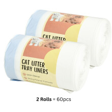 (60 Pieces (2 Rolls)) Cat Litter Tray Liners Bags Drawstring Strong 50 Micron Leak Proof Heavy Duty