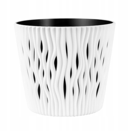 Prosperplast (White, 13cm) Indoor Plant Pots with Insert Plastic Flowerpot Small Large
