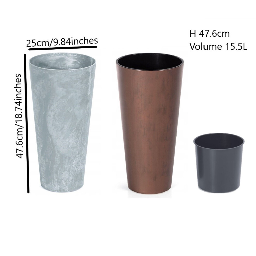 Prosperplast (Corten Steel, 47.6Cm) Planter Plant Pot Flowerpot Cylinder Outdoor Garden Balcony Indoor Beton Tall