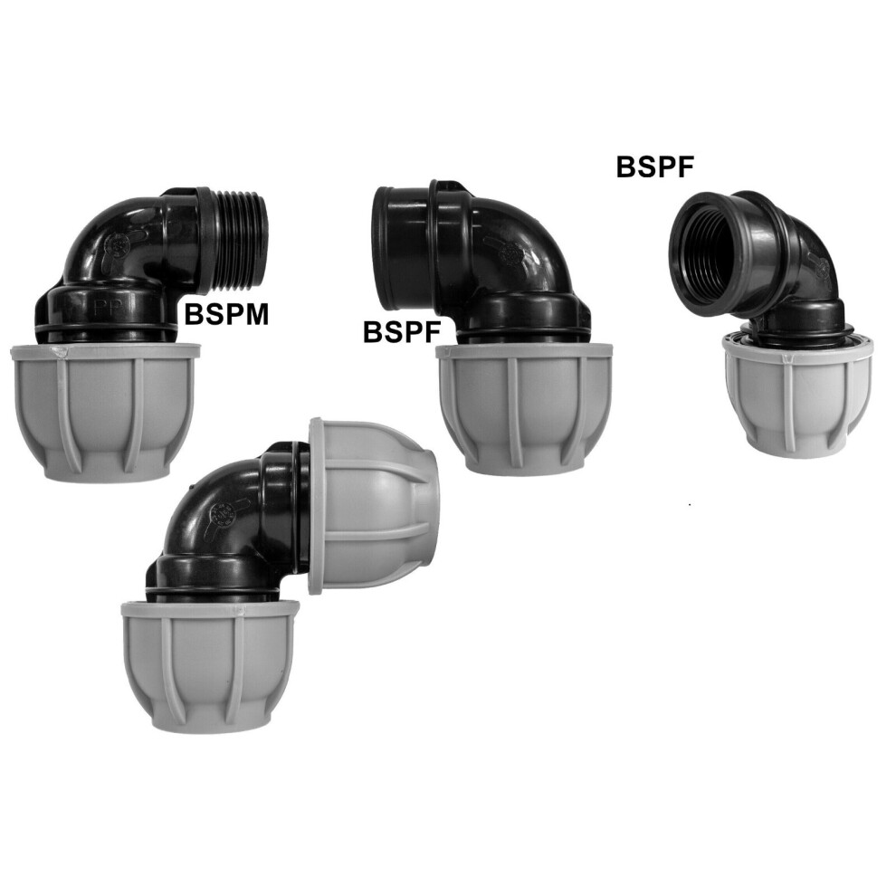 (20Mm - 1/2" Bspf, Elbow) Mdpe Compression Connector Fittings Bspm 1/2 3/4 Valve Elbow Straight Stop 20Mm 5056697210258
