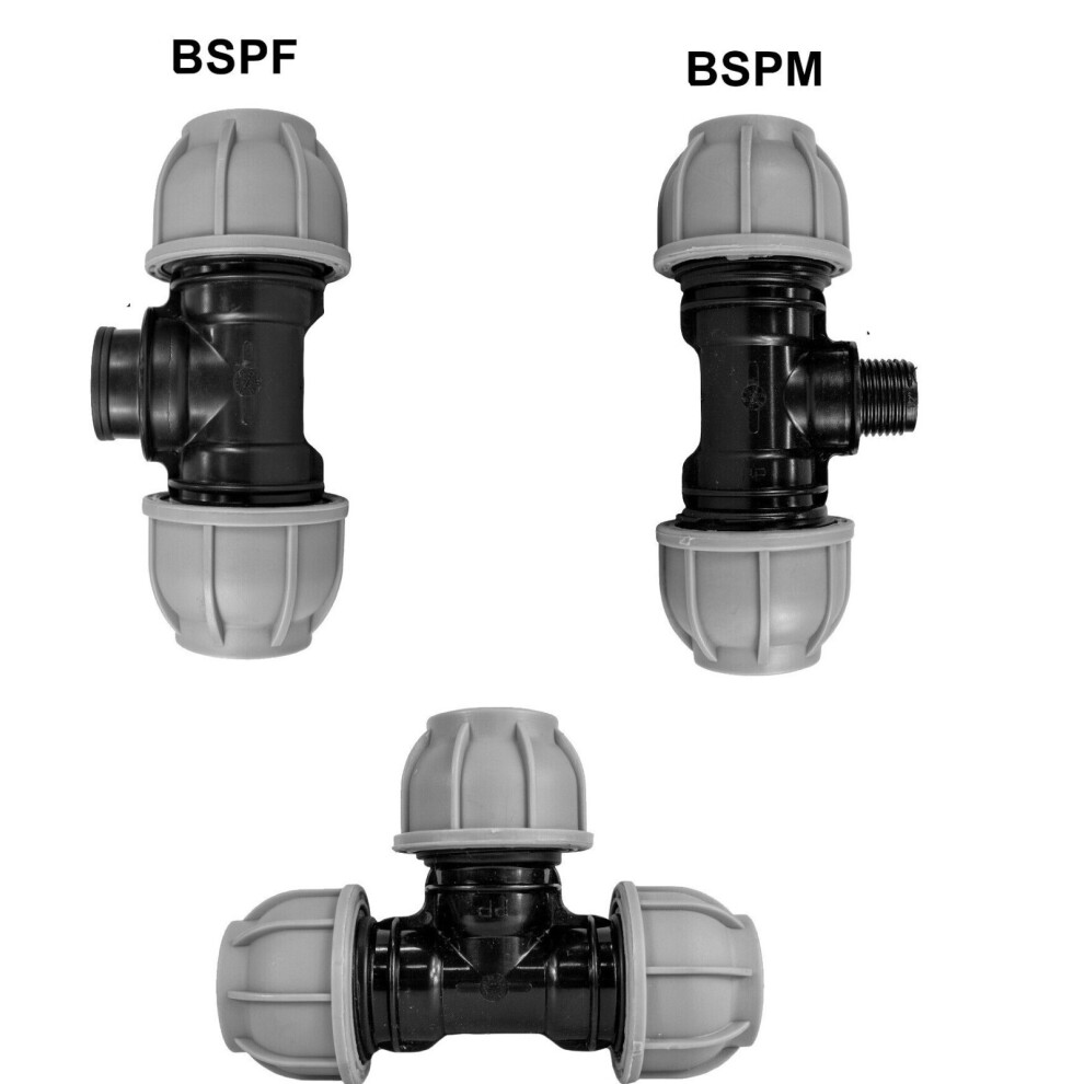 (20Mm - 1/2" Bspf, Tee 3 Way) Mdpe Compression Connector Fittings Bspm 1/2 3/4 Valve Elbow Straight Stop 20Mm 5056697210685