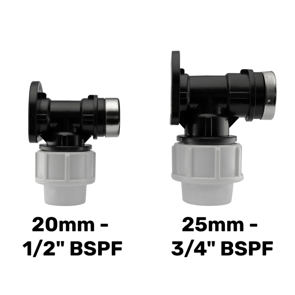 (20Mm - 1/2" Bspf, Wall Flange) Mdpe Compression Connector Fittings Bspm 1/2 3/4 Valve Elbow Straight Stop 20Mm 5056697222626