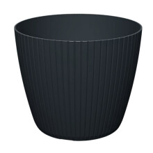 (Anthracite, 1.3L ( W138mm x H 115mm)) Flowerpot Planter Pot Cover Vertical Groove Textured Plastic Indoor Outdoor Deco