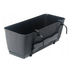 (Anthracite, L59cm x W15.4cm x H14.2cm) Hanging Flower Box Planter Basket Self Watering Rattan Look Plastic Rectangle