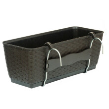 (Umber, L59cm x W15.4cm x H14.2cm) Hanging Flower Box Planter Basket Self Watering Rattan Look Plastic Rectangle