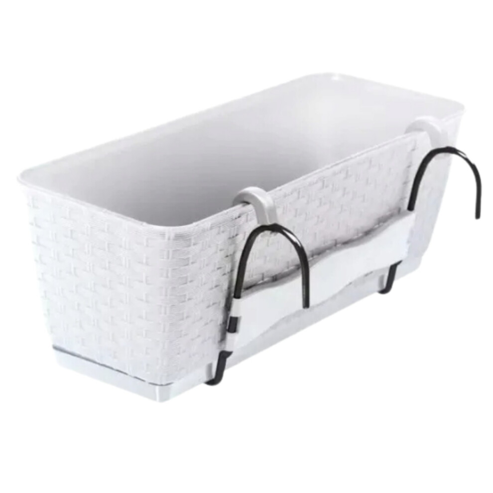 Prosperplast (White, L38.6cm Xw15.4cm X H14.2cm) Hanging Flower Box Planter Basket Self Watering Rattan Look Plastic Rectangle