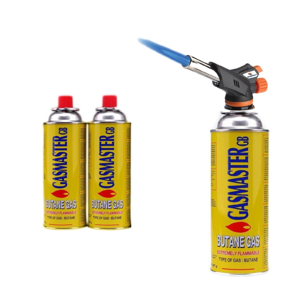 (Blow Torch + 2 Butane Gas Can) Butane Blow Torch Or Flamethrower Weed Burner Welding Gas Ignition Soldering 5056697285133