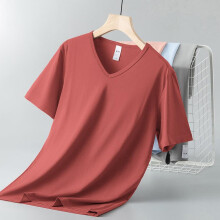 (Pink, 5XL) 2025 New Men's Ice Silk V-Neck Short Sleeve T-Shirt Summer Cool Solid Undershirt