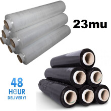 (Black, 5 Rolls) HEAVY DUTY CLEAR PALLET WRAP SHRINK WRAP CAST STRETCH FILM 500MM 23MU