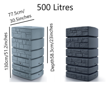 (Grey, 500 litres) Water Butt Rainwater Tanks Garden Large Plastic Inc Connection kit 350L 500L