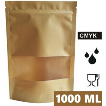(18 x 9 x 29 cm - 1000ml, 500) KRAFT PAPER BAG / WINDOW STAND UP POUCH ZIP LOCK RESEALABLE HEAT SEAL DISPLAY