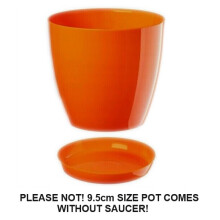 (Orange, 12 cm) Plant Flower Pot Plastic 20 Colours 9 sizes Gloss Pots Planter Saucer Tray Deco