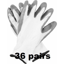 (S, 36) WHITE NITRILE COATED WORK GLOVES BUILDERS MECHANIC CONSTRUCTION NYLON GRIP