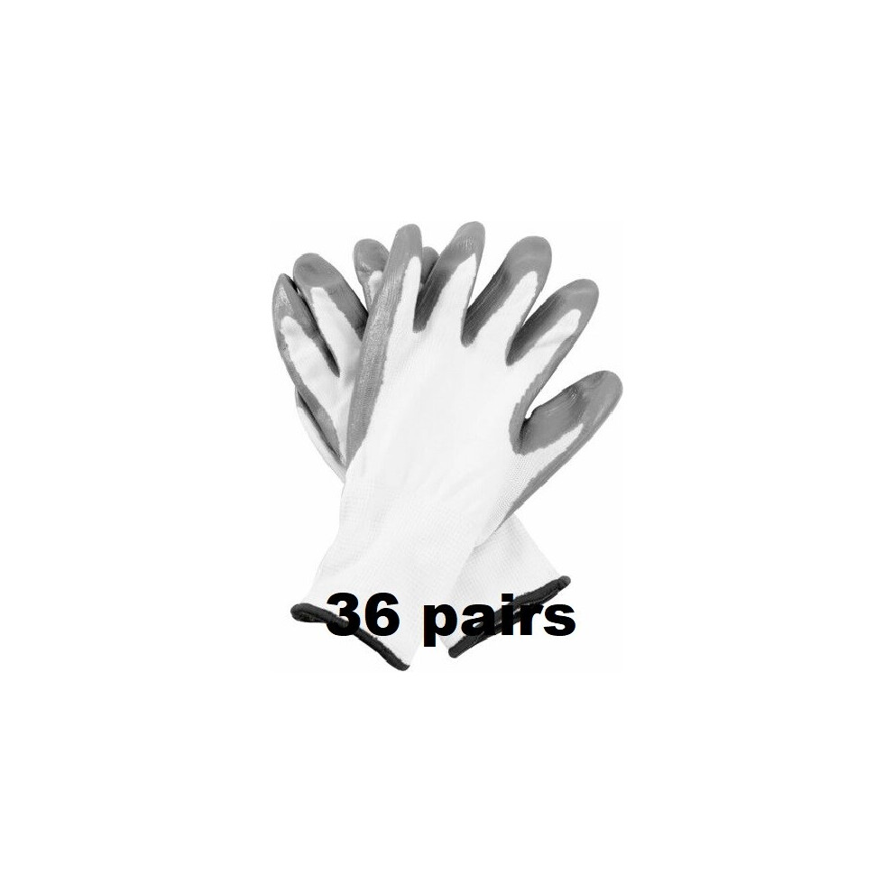 (S, 36) White Nitrile Coated Work Gloves Builders Mechanic Construction Nylon Grip 5056697299024