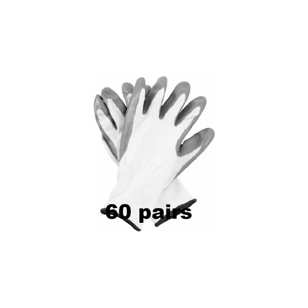 (Xl+, 60) White Nitrile Coated Work Gloves Builders Mechanic Construction Nylon Grip 5056697299284