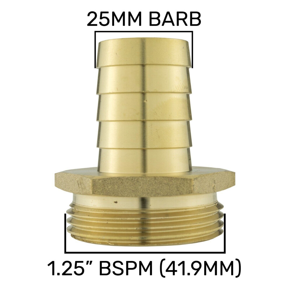 (1.25"Bspm - 25Mm Barb) Brass Hosetails Barb-Bsp Male Thread Joiner Air Gas Water Fuel Hose Tails 5056697215390